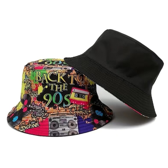 Mens Vintage 90’s Reversible Bucket Hat with Hip Hop Graffiti ~ NEW - Picture 2 of 2